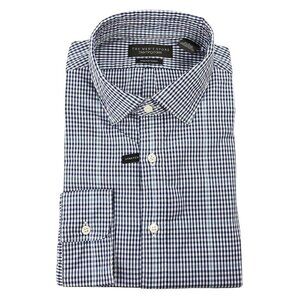The Mens Store Navy Blue Gingham Check Stretch Cotton Shirt Medium